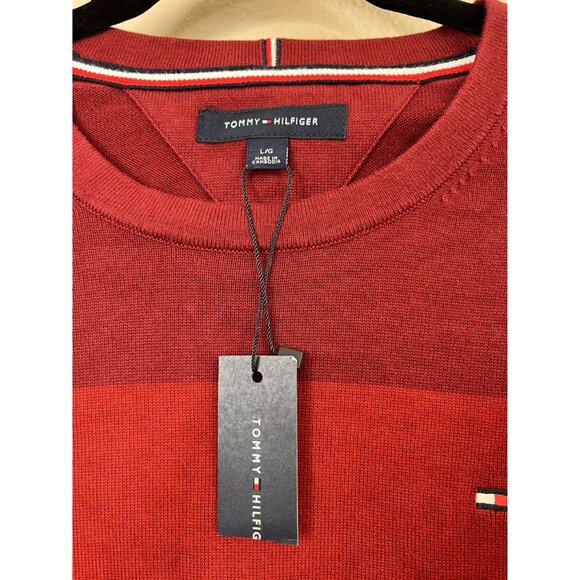 Tommy Hilfiger Mens Striped Crewneck Sweater Large New Red Maroon Long Sleeve - Picture 4 of 8